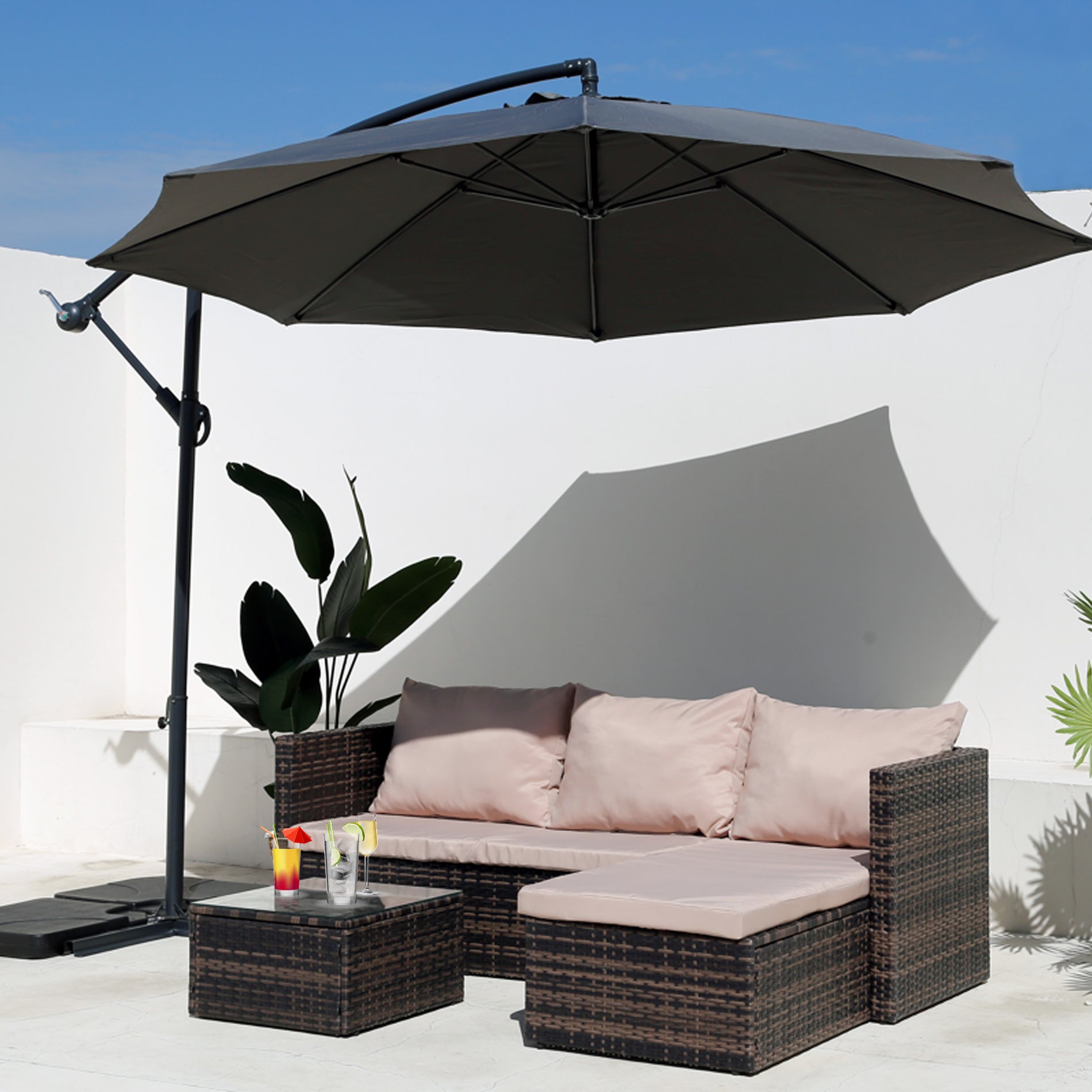 Rebecca Mobili Parapluie de Jardin Gris foncé 3x3 Parasol en acier Décentralisé pour Extérieur - 2
