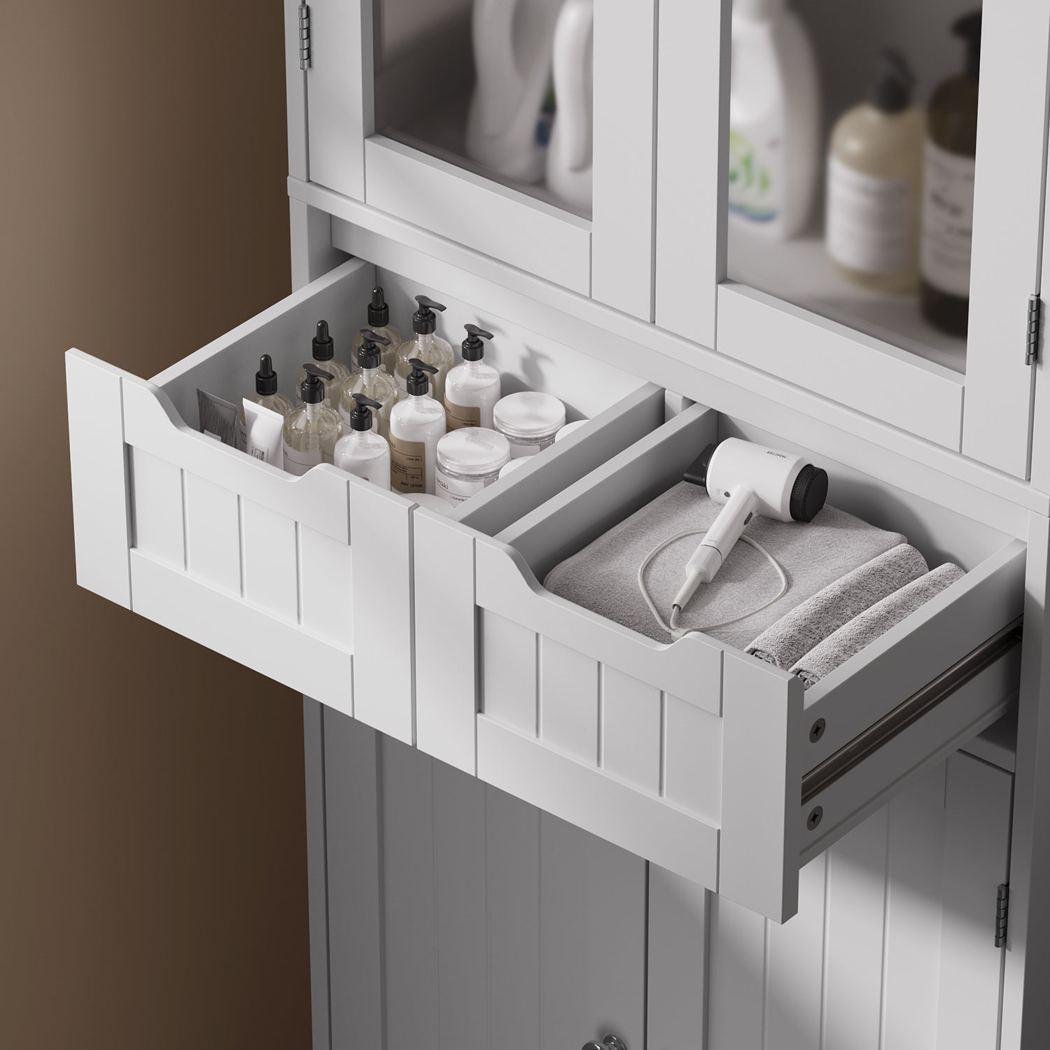 Armario Alto de Cocina 170 cm - Mueble con 4 Puertas de Vidrio, 2 Cajones y Estantes Regulables para Almacenamiento Bealife - 4