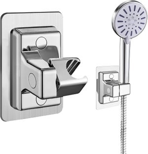 Supporto Doccia Angolo Autoadesivo Senza Fori - Regolabile, Argento, In ABS, Resistente Fino A 30 Kg, Per Piastrelle E Vetro - 4