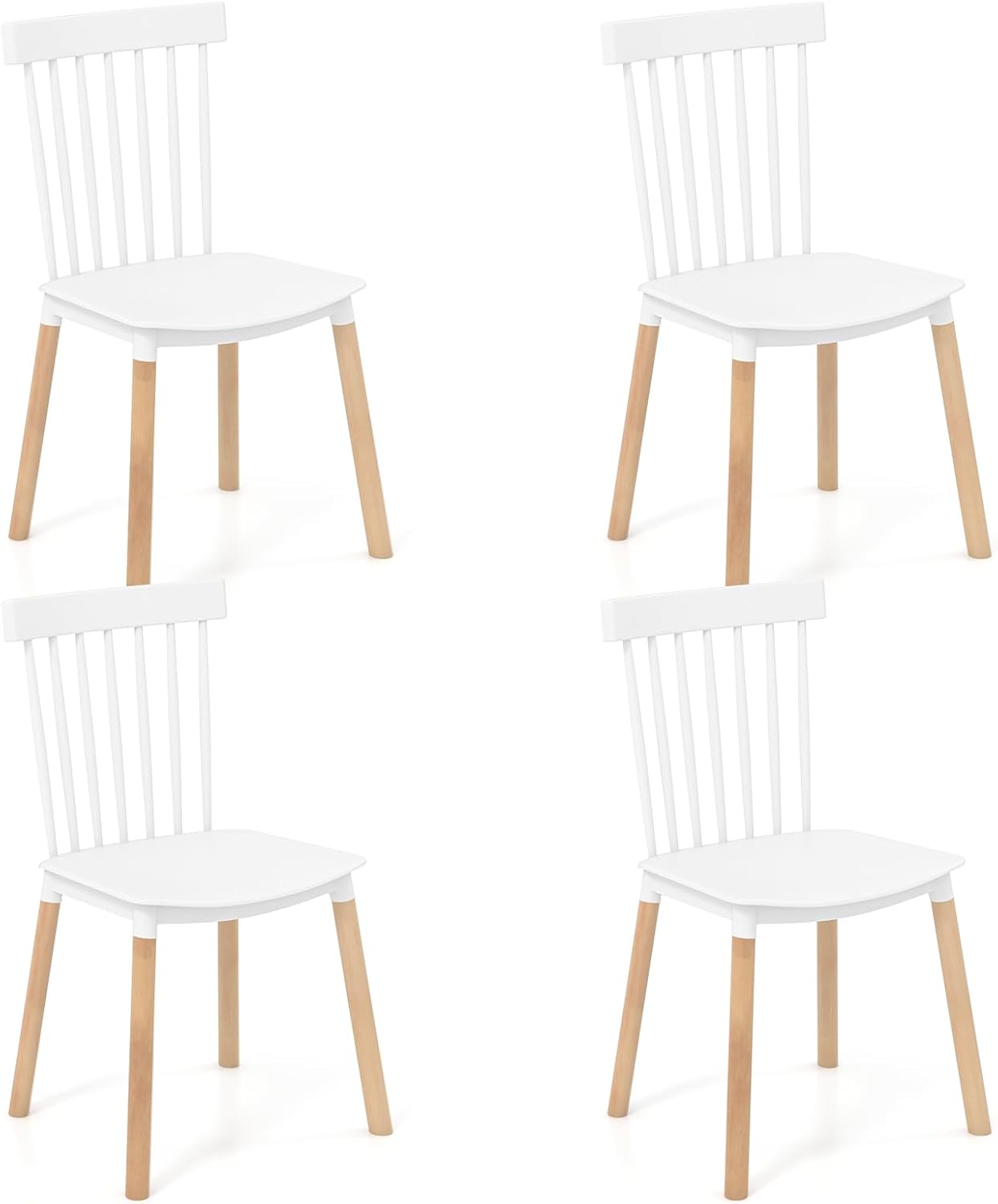 Krzesła do jadalni, zestaw 4 sztuk, krzesła kuchenne z nogami z litego drewna i antypoślizgowymi podkładkami pod stopy, salonu, biura (białe)
