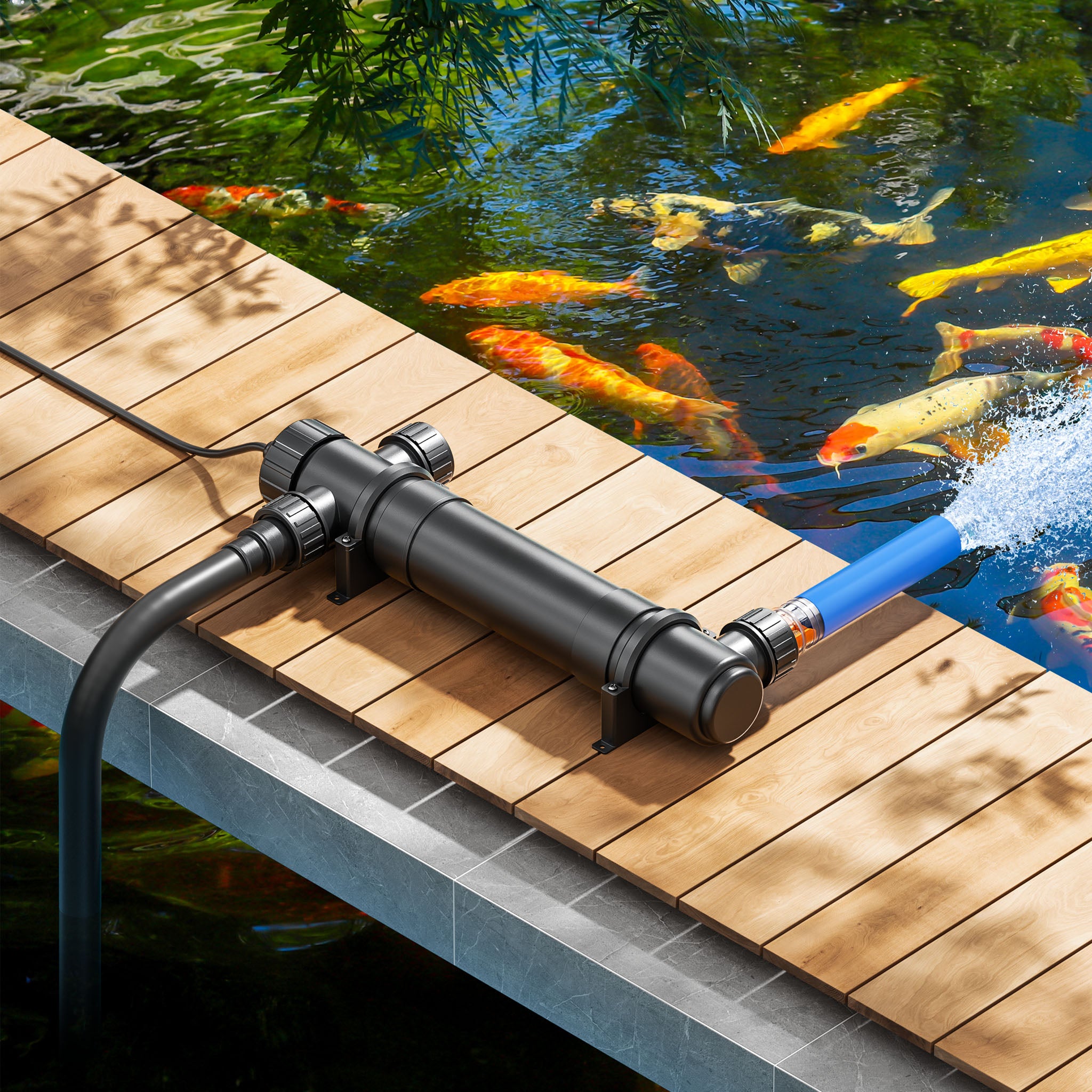 CUV-136 Stérilisateur Clarificateur de bassins ou d’étang - débit max. de 4500 l/h - avec Lampe rayons UV-C 36 W - pour Poissons et plantes… SunSun... - 2
