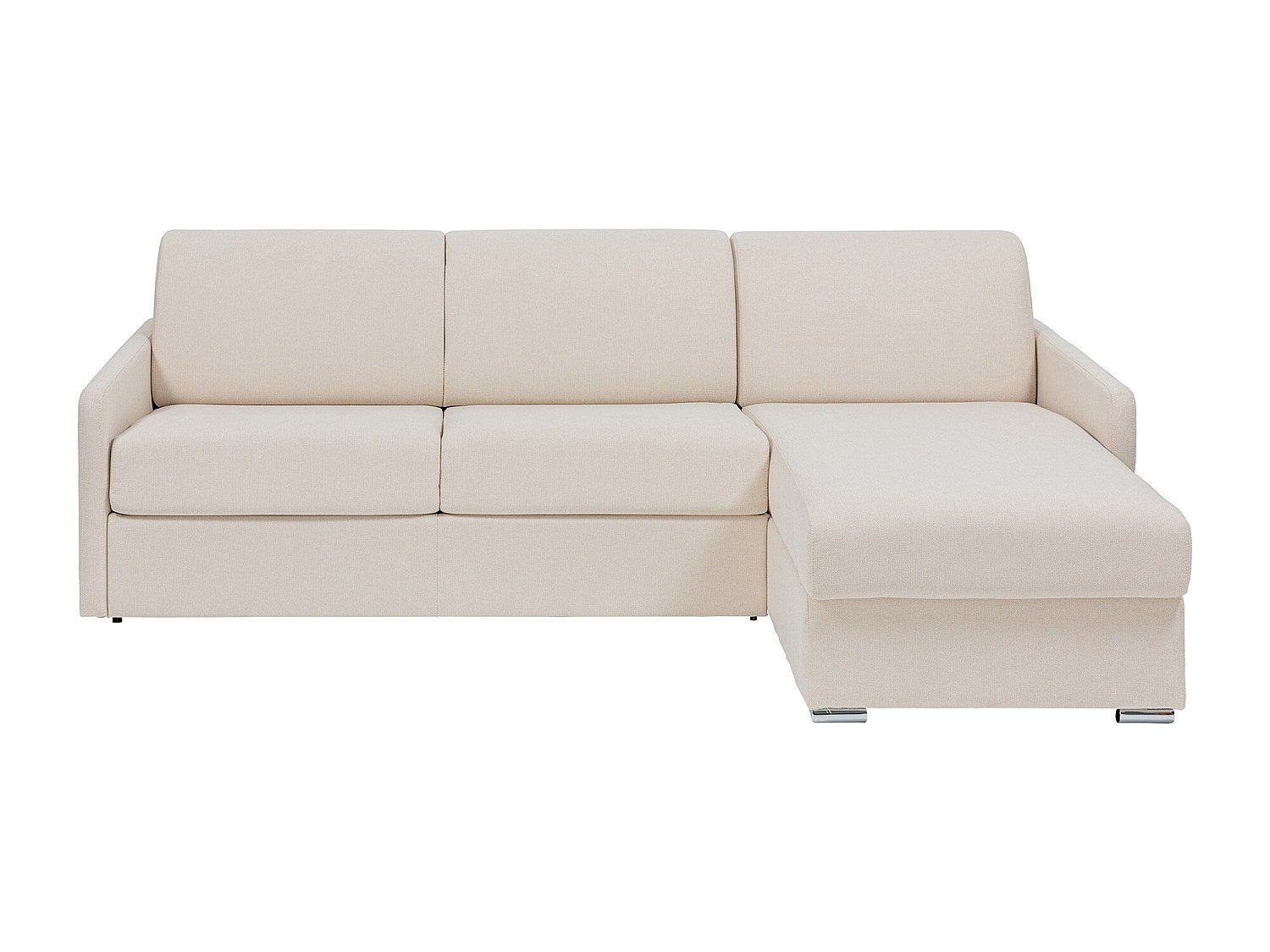 Kanapa narożna dwustronna rozkładana typu express z beżową tapicerką - Miejsce do spania 140 cm z szerokimi listewkami - Materac 18 cm - CALIFE