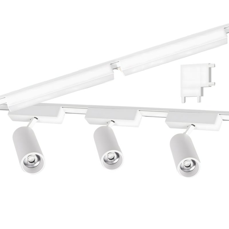 Zestaw oświetlenia szynowego LED Biały system magnetyczny 2 x szyna 1m + 5 lamp LED + łącznik kątowy LEDHOFF