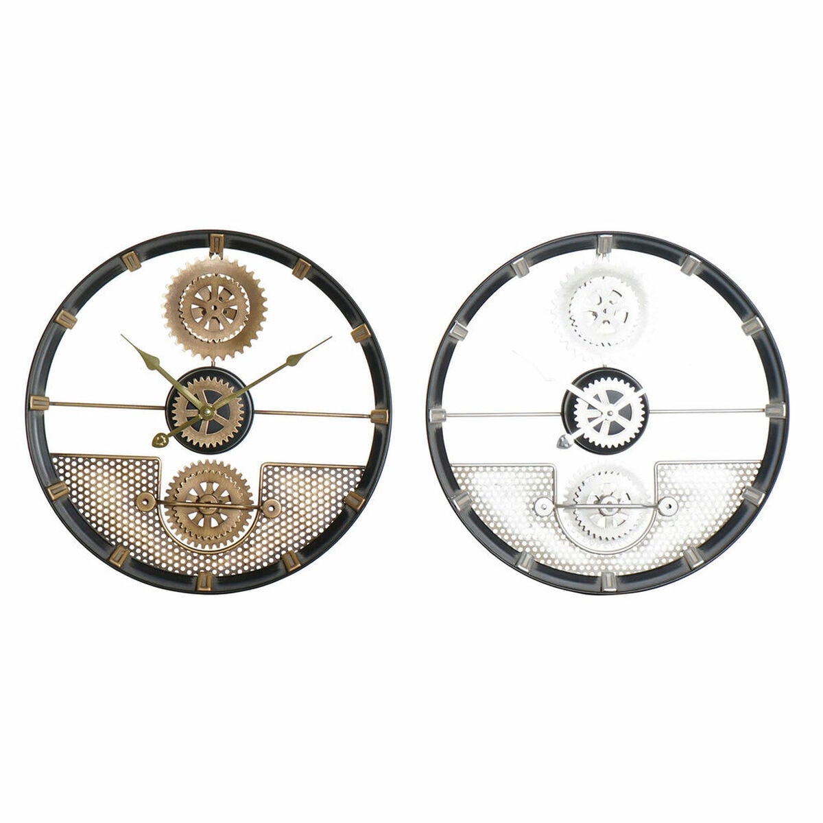 Reloj de pared dkd home decor plateado dorado hierro engranajes (40 x 5.5 x 40 cm) (2 pcs)