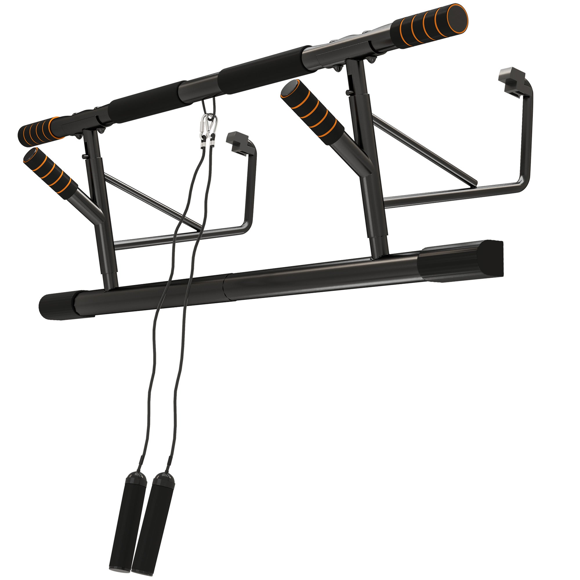 Barra fixa parede com faixas resistência, carga 150 kg, preto/laranja, exercício. - 2