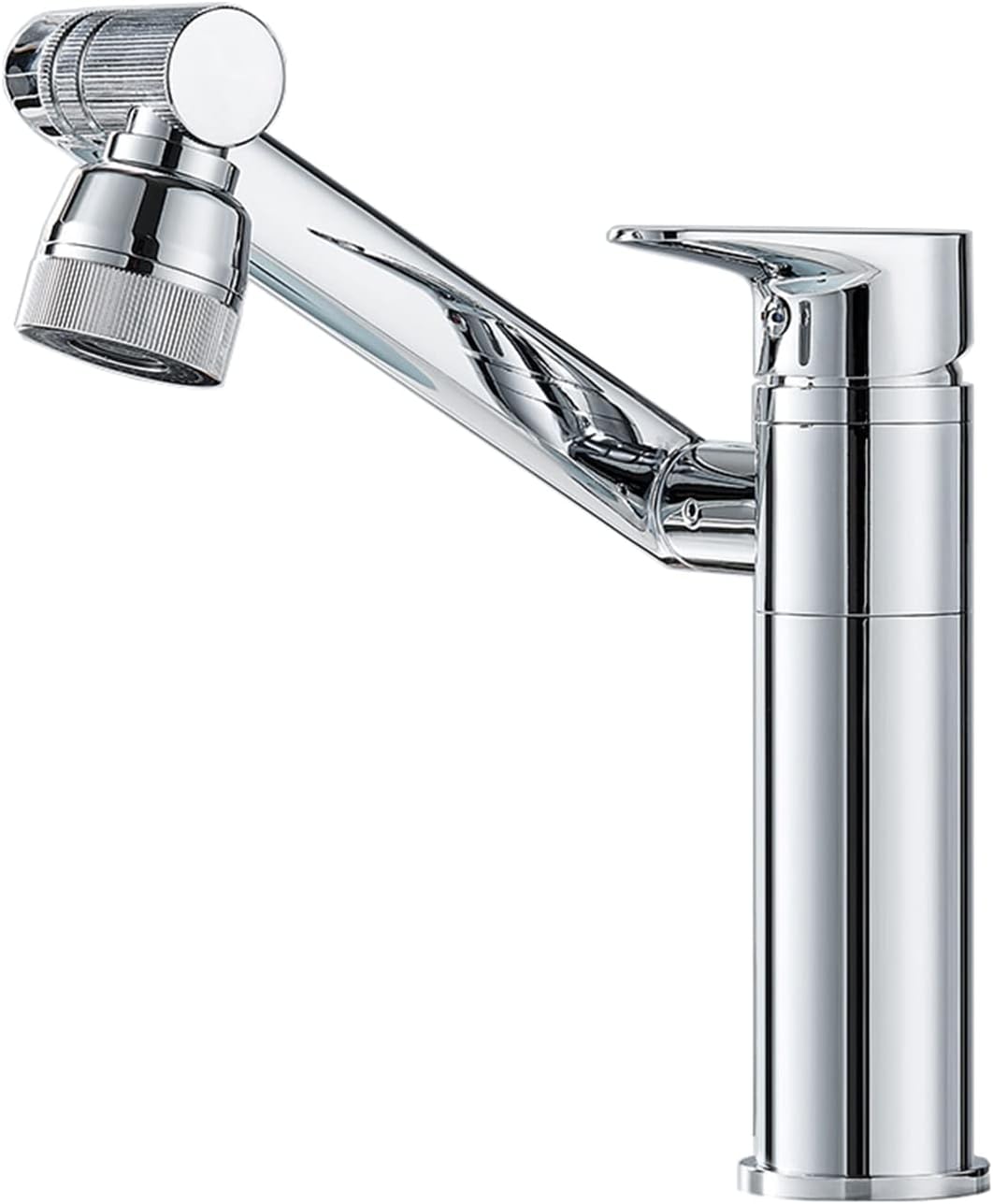 Wysoka bateria umywalkowa, obrotowa o 360 stopni, jednootworowa, z wężem doprowadzającym wodę, srebrna