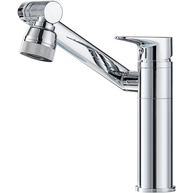 Wysoka bateria umywalkowa, obrotowa o 360 stopni, jednootworowa, z wężem doprowadzającym wodę, srebrna