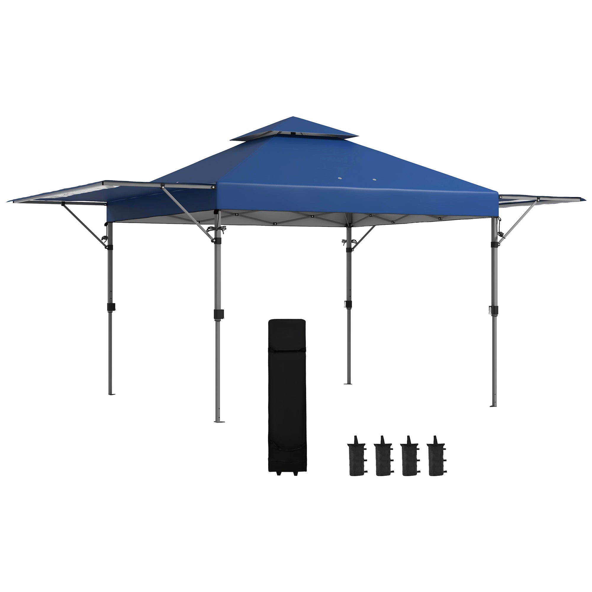 Tonnelle pop-up jardin pliant 5 x 3 m, tejido oxford con 2 salones, bolsa de transporte a ruletas incluida