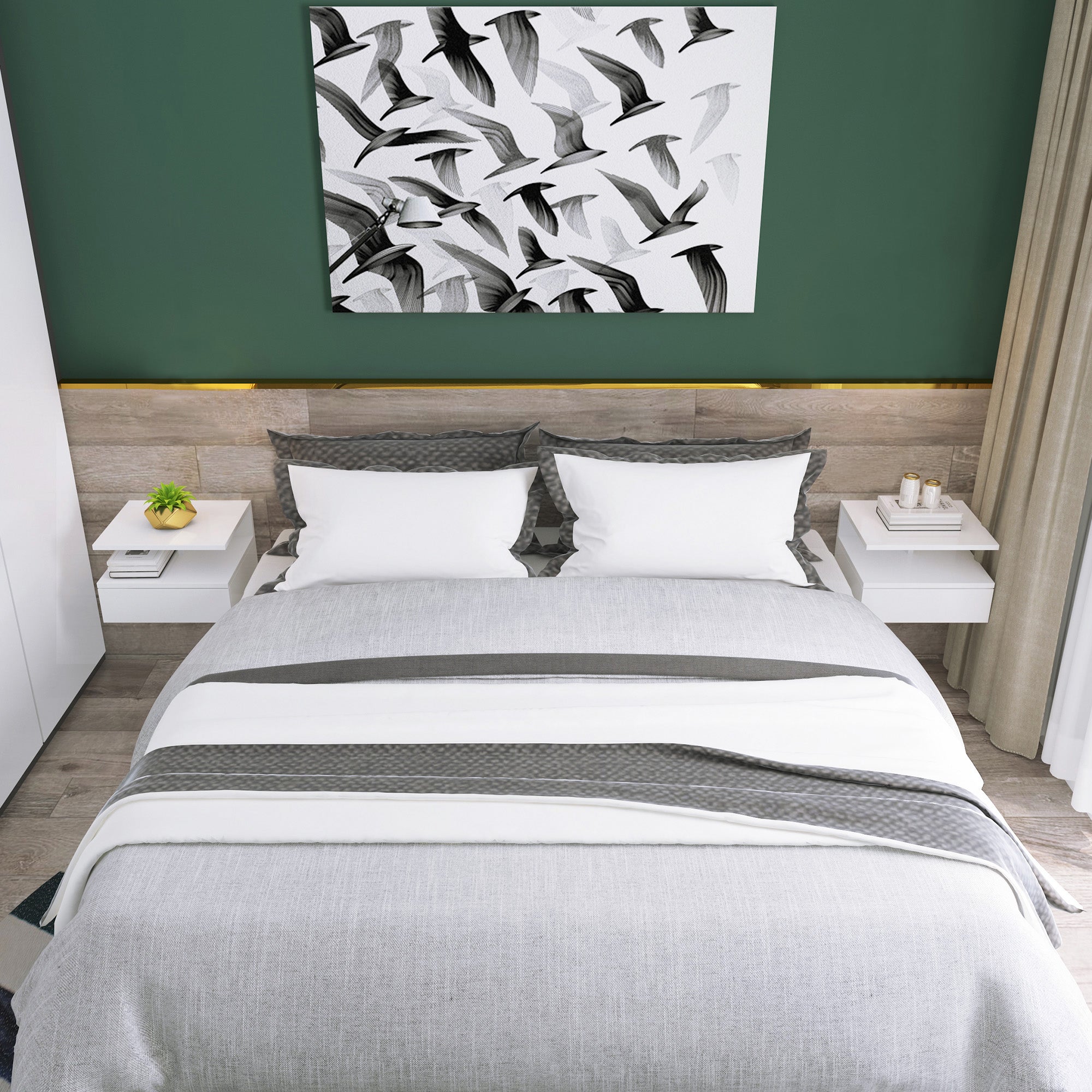 HOMCOM Set da 2 Comodini Sospesi per Camera da Letto, Bianco - 7