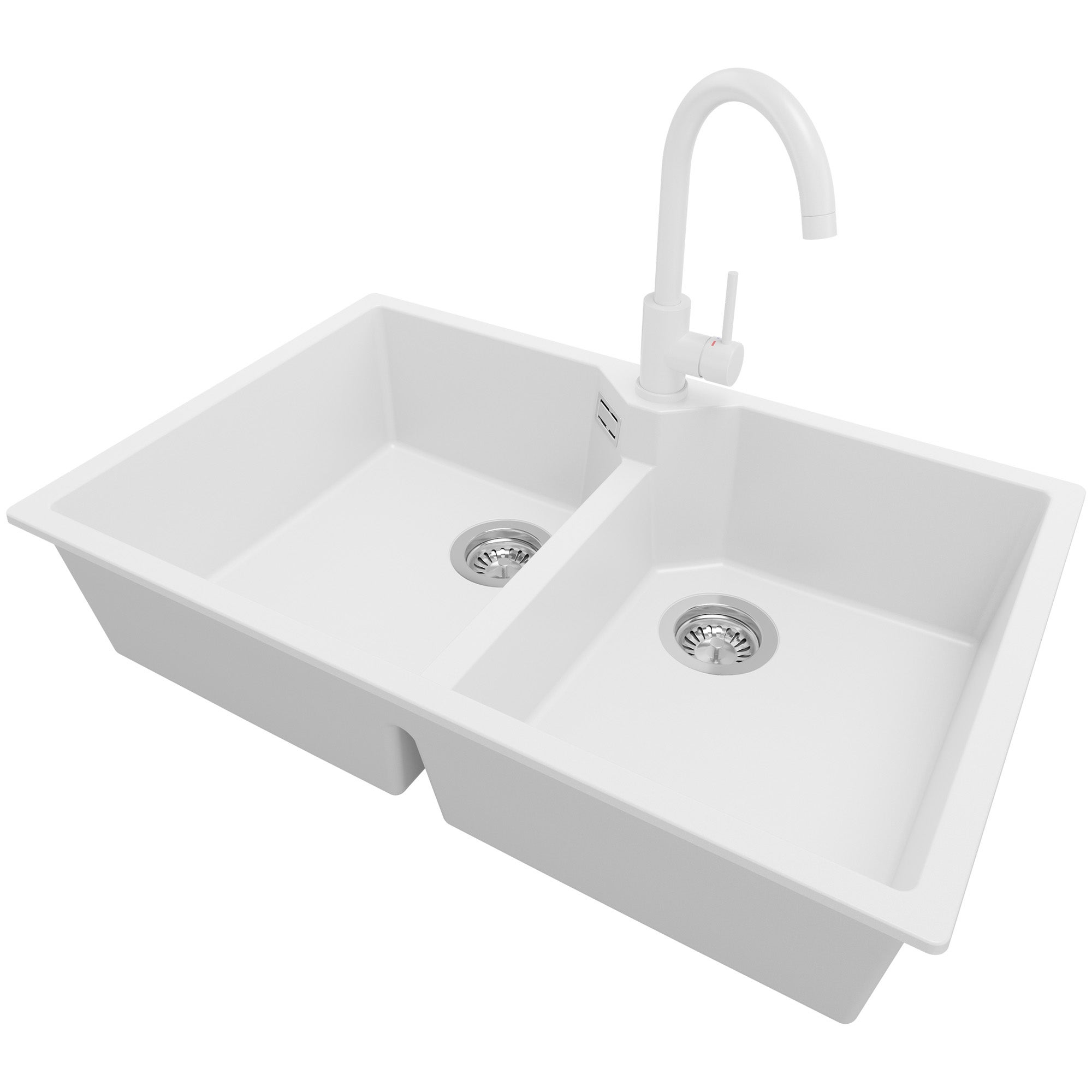 PRIMAGRAN Fregadero Granito Blanco 78x50cm Fregadero Cocina 2 Senos primagran-fregadero-granito-blanco-78x50cm-fregadero-cocina-2-senos