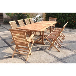 Salon de jardin Teck massif 10-12 personnes - Table rectangulaire + 8 chaises + 2 fauteuils KAJANG