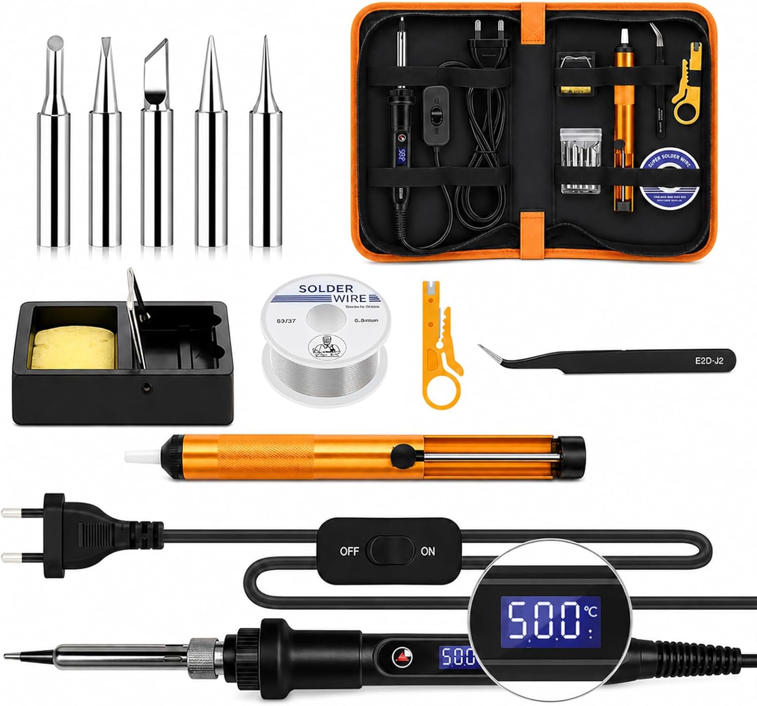 Kit ciocan de lipit reglabil de 80 W, 180– 500 °C, comutator ON/ OFF