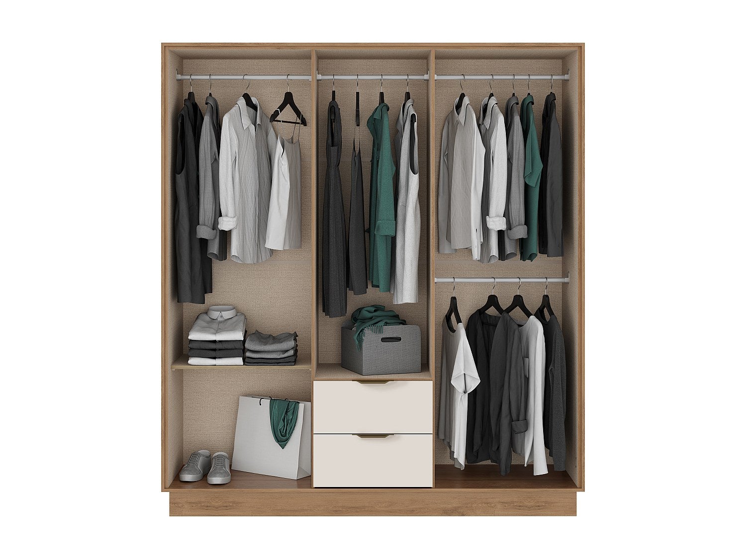 Armoire 6 portes et 2 tiroirs - L162 cm - Coloris : Beige et naturel - FEOVA - 3