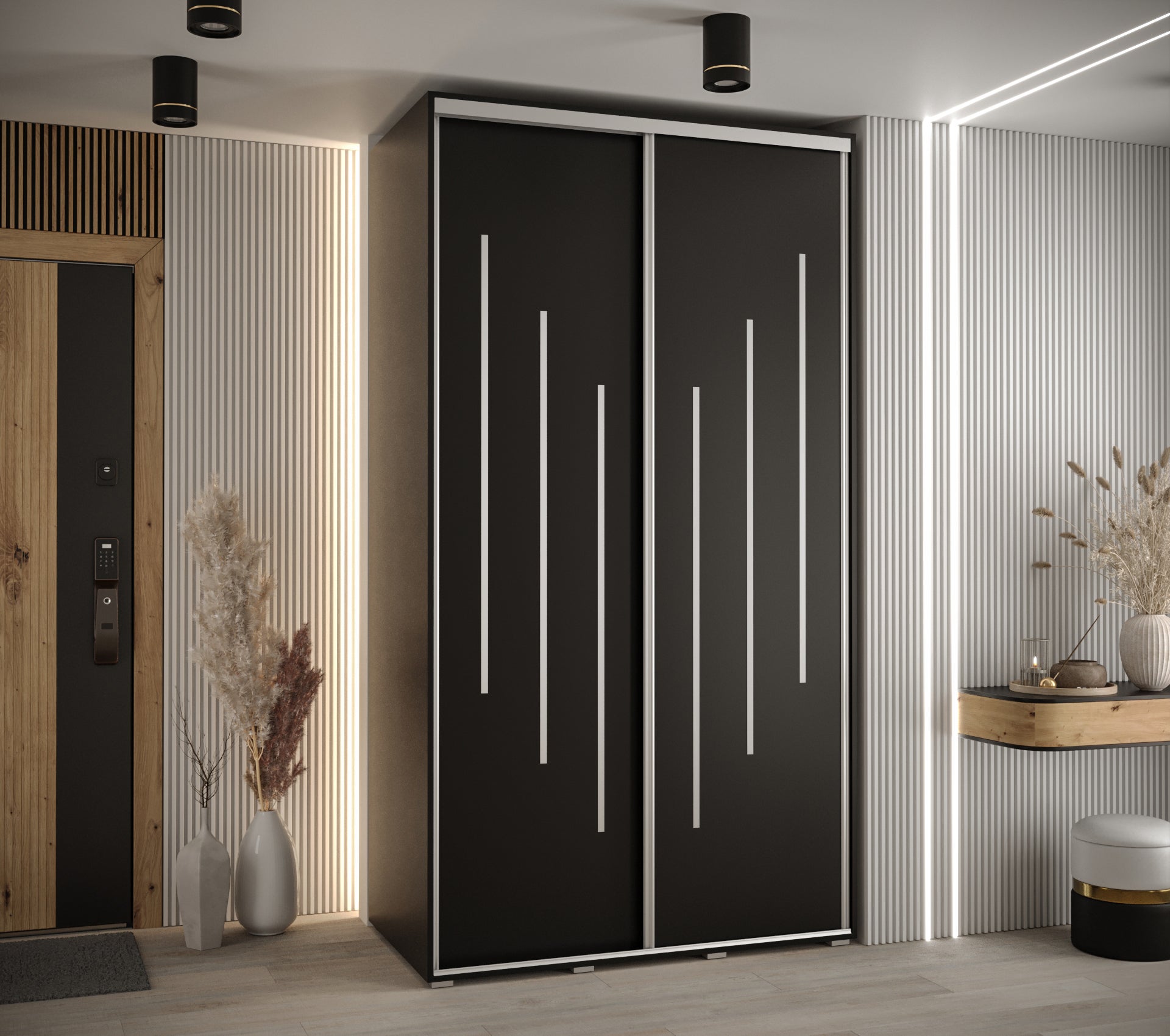 Szafa przesuwna wysoka Davos 8 140 x 60 x 235,2 cm czarny + czarny + u. srebrny - Abiks Meble - 2