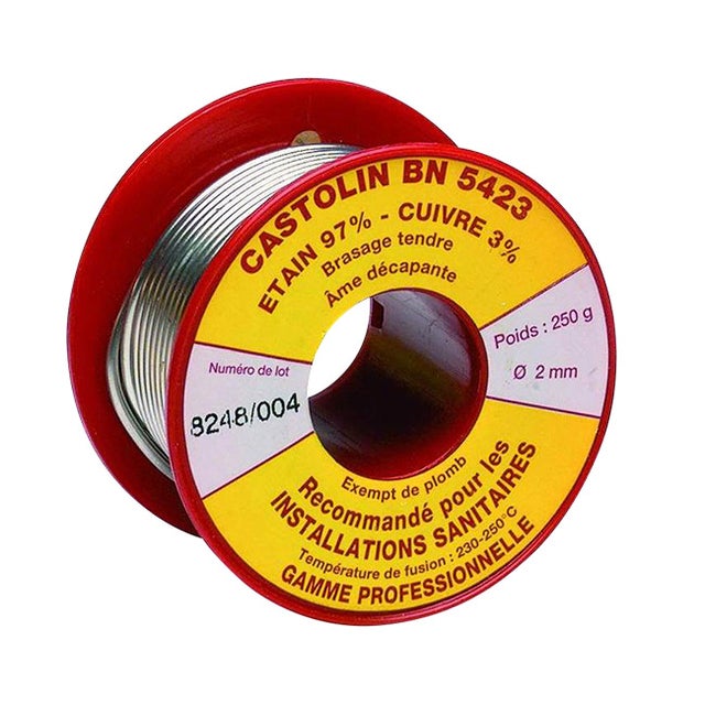 Fil brasure tendre Etain 97% Cuivre 3%+âme décapante BN5423 Ø2mm-250g