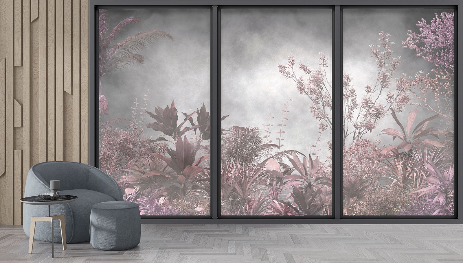 Papier peint panoramique Trompe l'oeil baie vitrée - Jungle - Largeur 325 cm x Hauteur 195 cm - 4