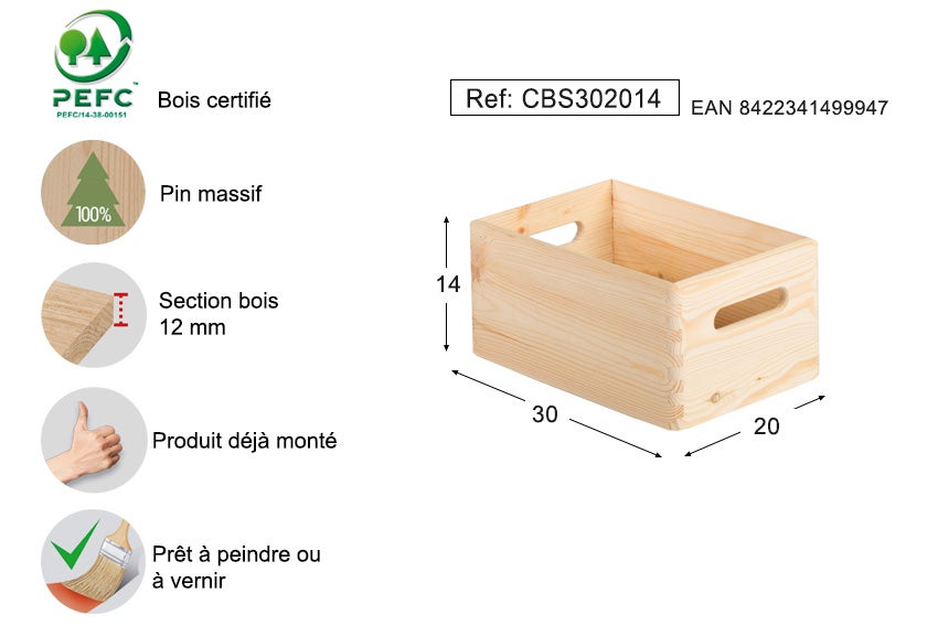 Caisse De Rangement En Bois 30 X 20 X H.14 Cm - 4