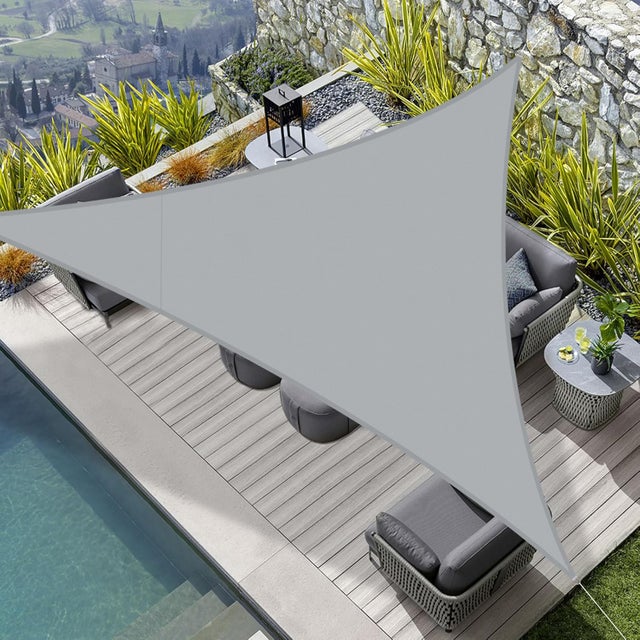 Toldo vela triangular impermeable de 6 x 6 x 6 m, tejido de sombra anti-UV, color gris