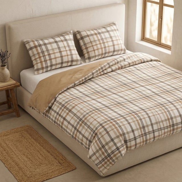 Housse de couette vichy 100% coton 260x240 cm + 2(50x90) cm - VOLCA