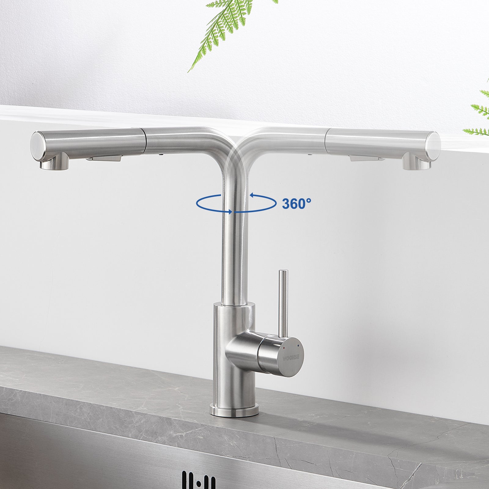 LOVHAUS Bateria Kuchenna Wysuwana ze Stali Nierdzewnej – Zawór Mieszający z Głowicą Natryskową, Obrotowa 360° i 2 Tryby