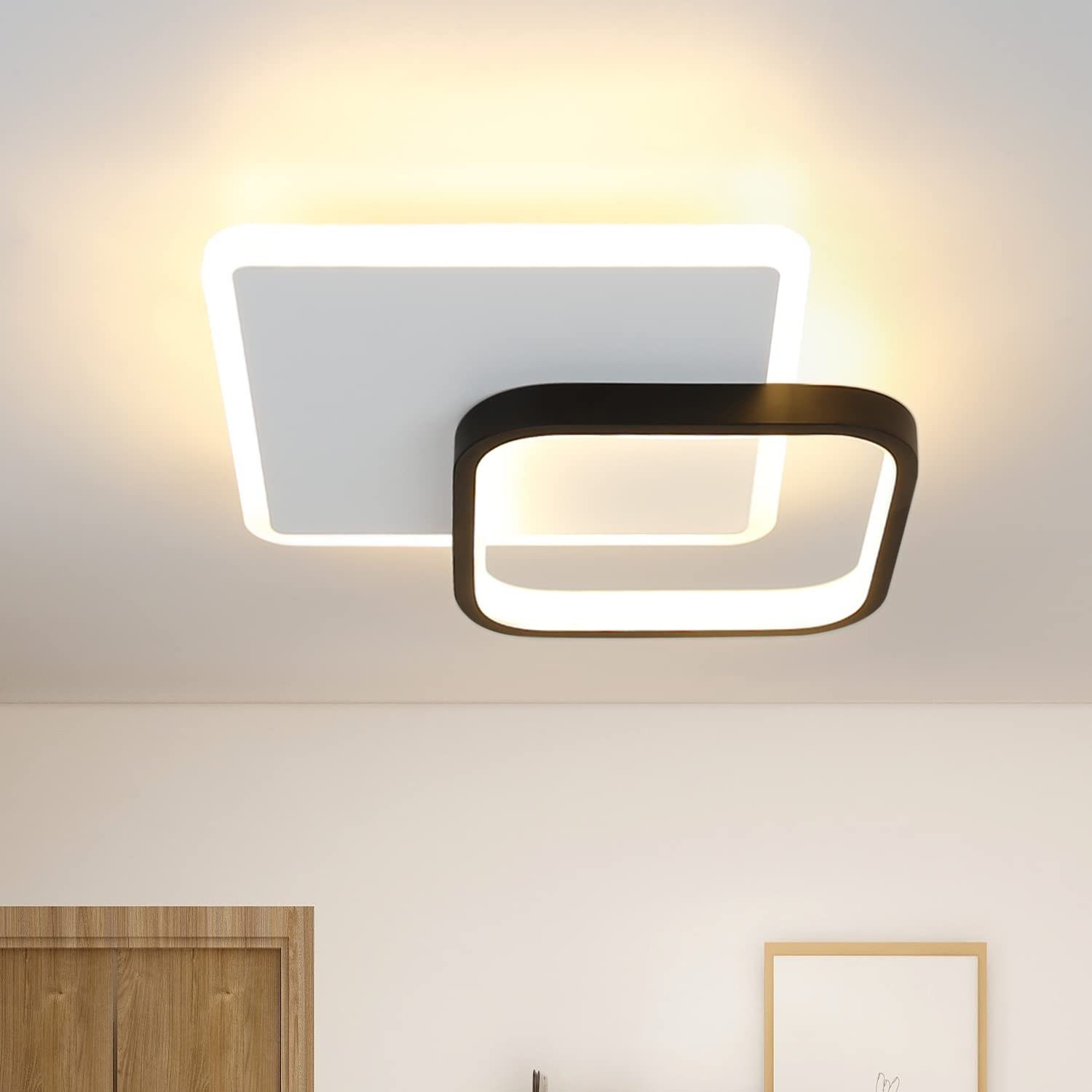 ZMH Nowoczesna czarno-biała lampa sufitowa LED, akrylowa lampa do salonu