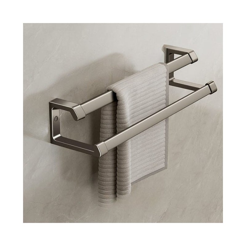 40 cm, szary, ścienny wieszak na ręczniki, uchwyt na ręczniki łazienkowe, podwójny drążek, nie wymaga wiercenia, wykonany z aluminium.