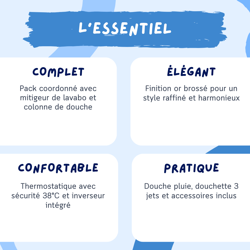 Ensemble mitigeur lavabo + Colonne de douche - Couleur Or brossé - 3