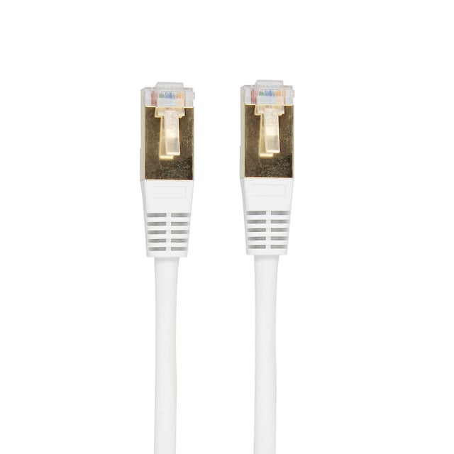 Câble réseau/ethernet RJ45 LAN mâle/mâle Cat5e Gold blanc avec blindage FTP 2 mètres