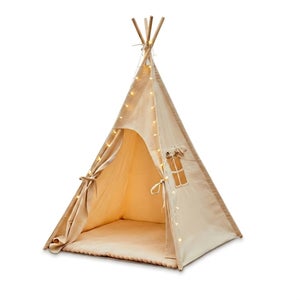 COSTWAY Tente De Jeux Enfant Princesse – Tissu Phosphorescent, Guirlande Lumineuse, Drapeaux – Cabane 119x104x129 Cm Avec Tapis – Dès 3 Ans