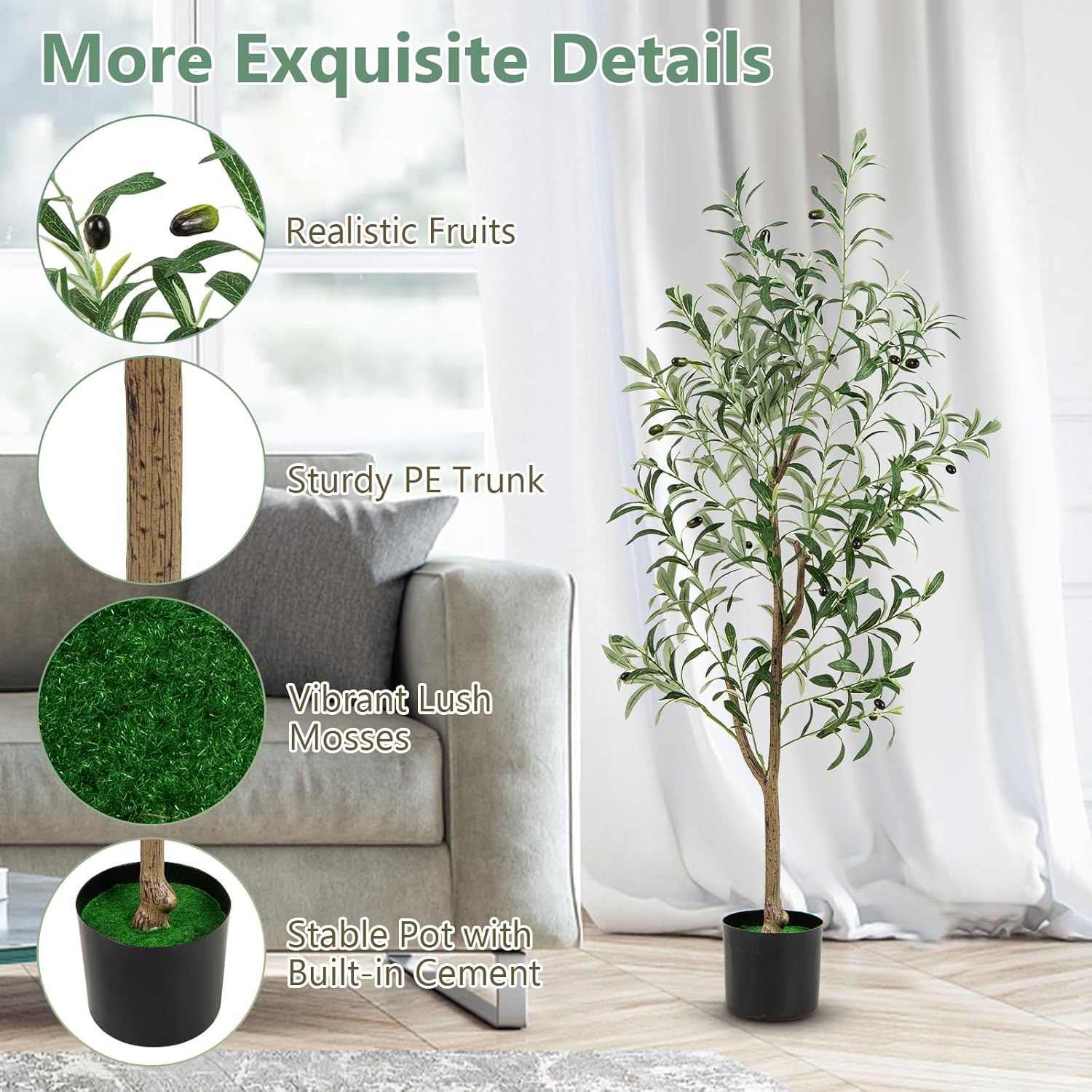 Lot de 1/2 arbres d'olivier artificiels, fausse plante de 130 cm avec feuilles et fruits réalistes, tronc résistant en polyéthylène et base stable - 5