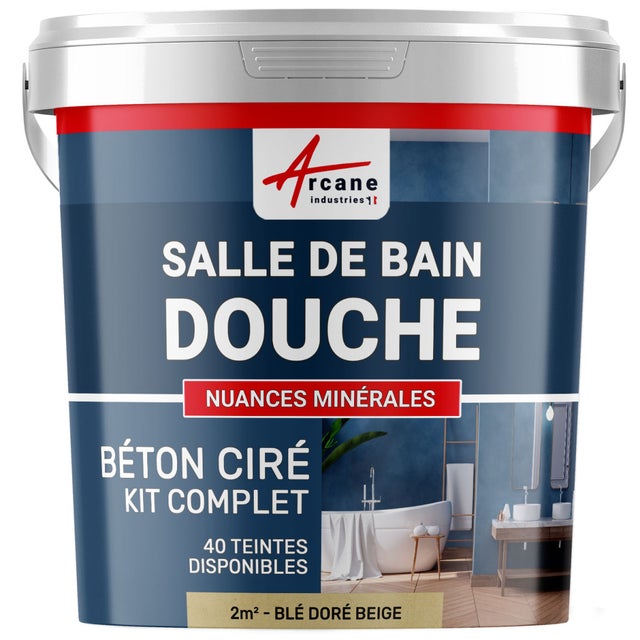 KIT BÉTON CIRÉ - MURS SALLE DE BAINS DOUCHE ITALIENNE Blé Doré Beige - 2 m² (en 2 couches) - ARCANE INDUSTRIES