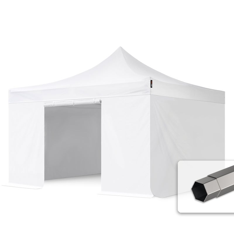 4x4 m Namiot Ekspresowy, PREMIUM Stal 40mm, ze ścianami bocznymi, bez okien, biały