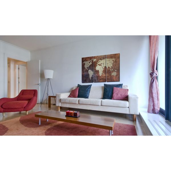 Tableau Cartes du monde Carte du monde dorée - triptyque 120x80 cm - 2