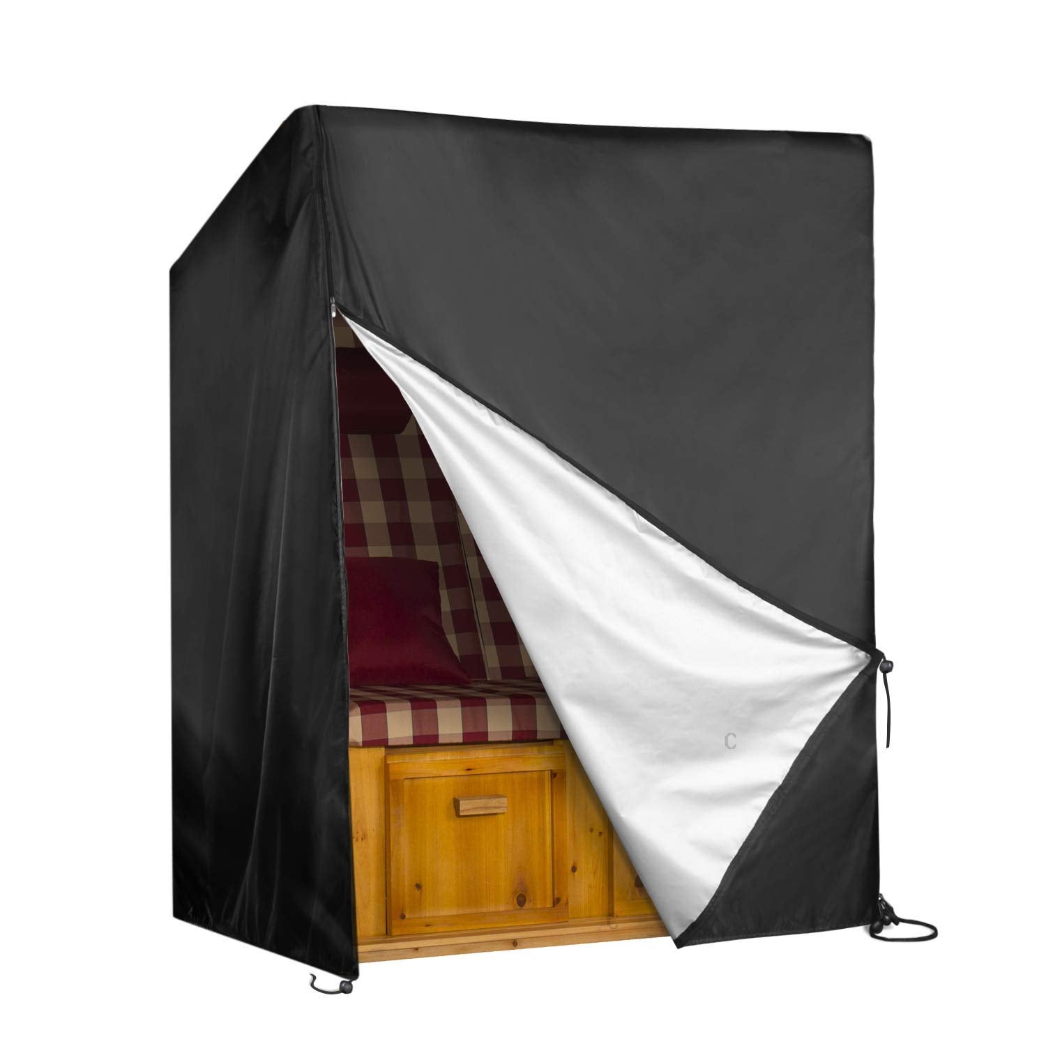 Pokrowiec ochronny na fotel plażowy 135×105×174/140 cm, tkanina Oxford 420D, odporny na UV, wiatr, zimę, z regulowanymi sznurkami