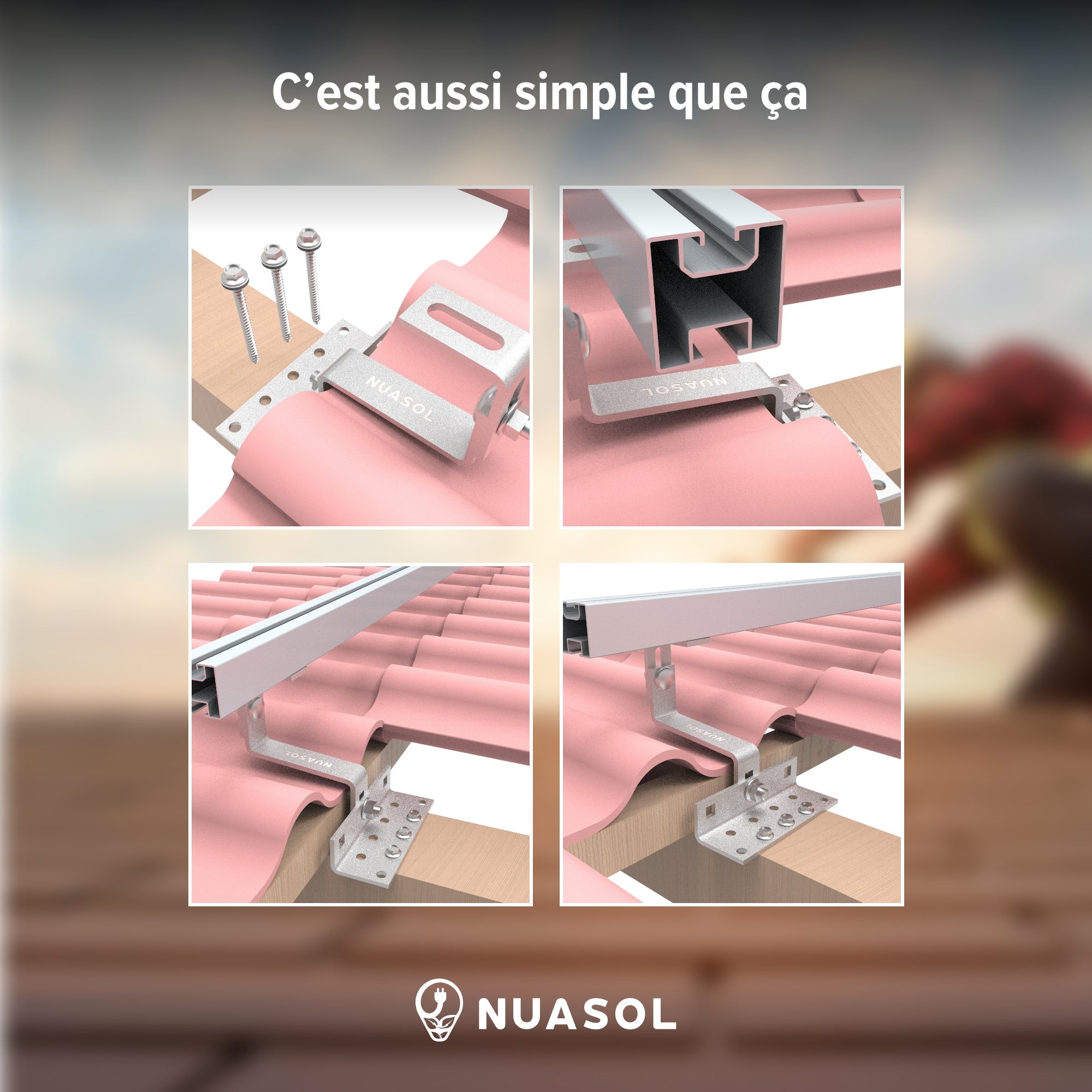 NUASOL Kit de montage photovoltaïque PV pour toit de tuile, crochets de toit, avec profilé solaire en aluminium, embouts de 35 mm - 11