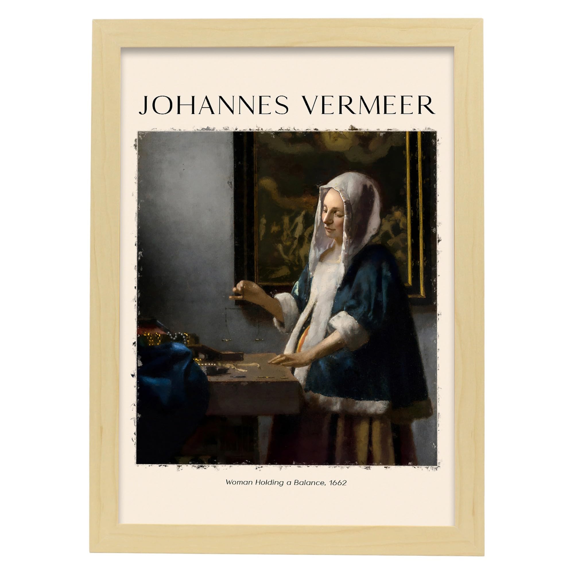 Lámina de mujer con un equilibrio cuadros decorativos estampados impresiones de pared inspiradas en johannes vermeer a3 con marcos de madera ligera