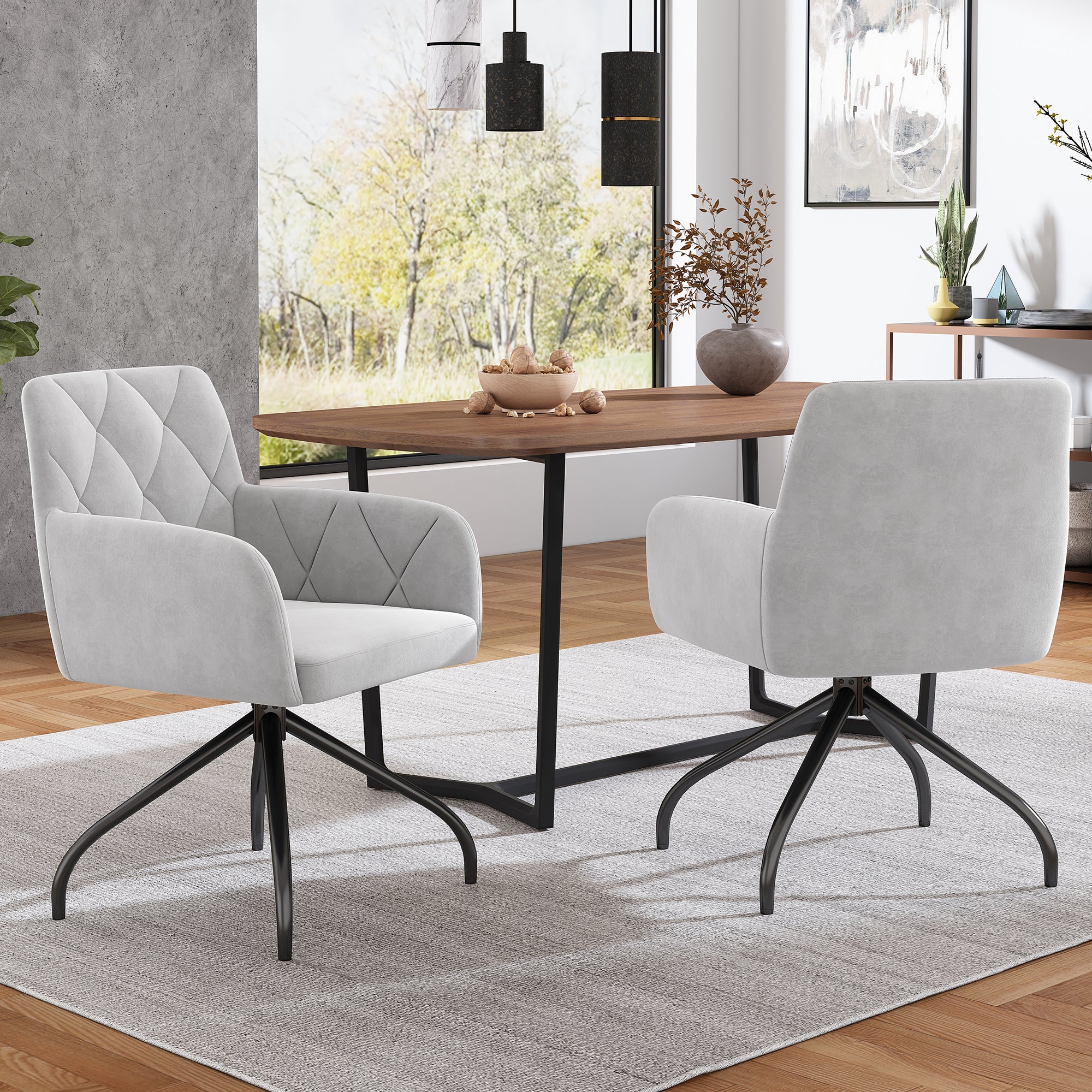 MMT Set Di 2 Sedie Da Pranzo In Tessuto - Colore Marrone Chiaro Con Gambe Nere, Schienale Alto, 54,5x62,5x85 Cm - 6