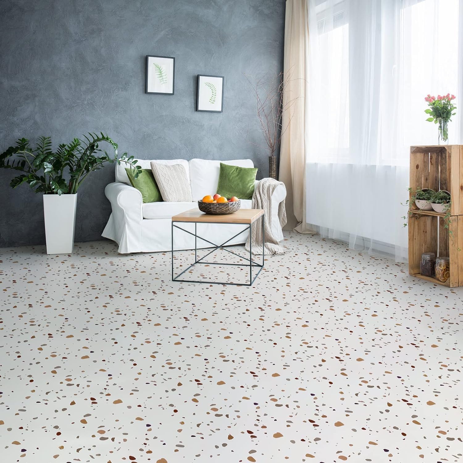 10 PVC Adhésif Terrazzo Autoadhésif Carrelage Cuisine Sol Autocollant Salle de Bain Marbre Imperméable (30x30cm Beige) - 4