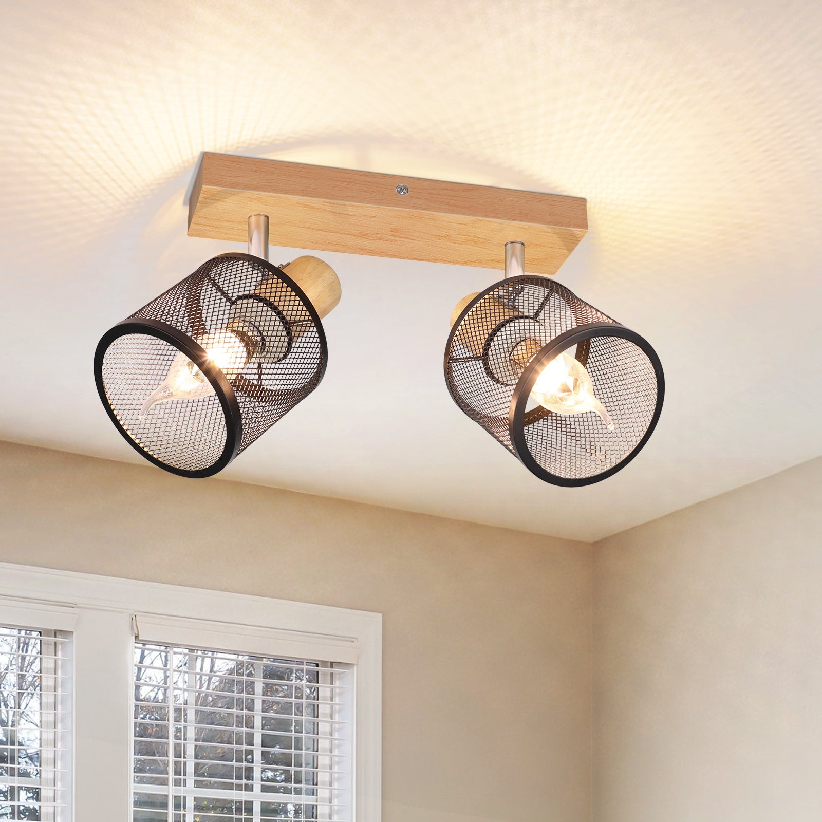 NETTLIFE Lampa sufitowa 2 reflektory, efekt czarnego drewna - lampa sufitowa E14 regulowana 350°, 4 żarówki, maks. 25W, nowoczesna do salonu, sypialni