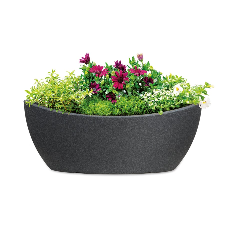 Scheurich Wave Globe Jardiniere 58, pot à fleurs/jardinière, ovale, coloris: Granit noir, fabriqué avec du plastique recyclé, pour l’extérieur - 3