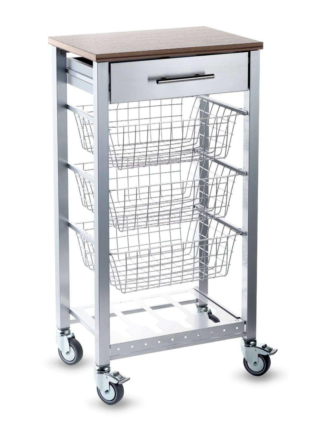 Don Hierro , Carrito De Cocina Onda Con Ruedas, 3 Cestas Y Encimera Efecto Madera Alistonada- Gris , Leroy Merlin
