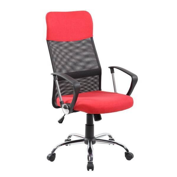 Ergonomiczne krzesło biurowe z wysokim oparciem z czarnej i czerwonej sztucznej skóry, regulowane – wymiary 59x60x110-120 cm