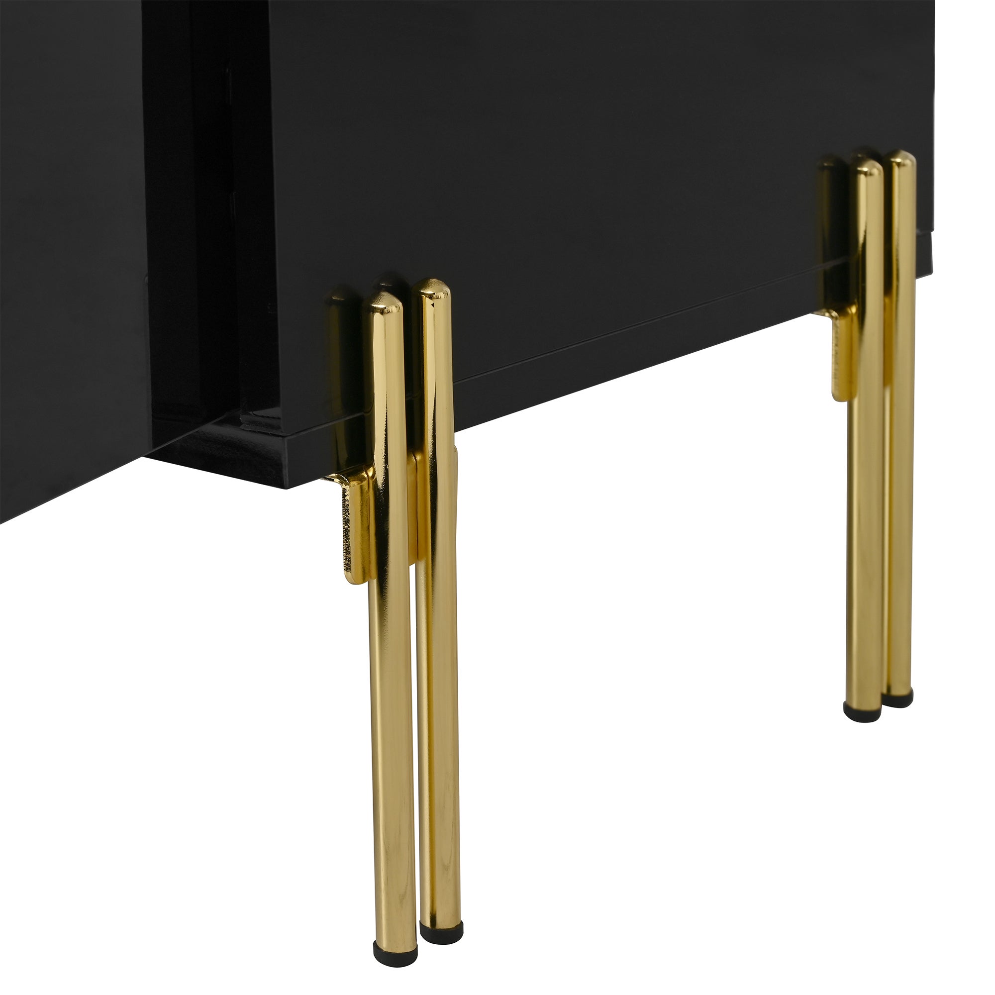 Meuble TV noir brillant 170 cm avec rangement, 4 portes, pieds métal ...