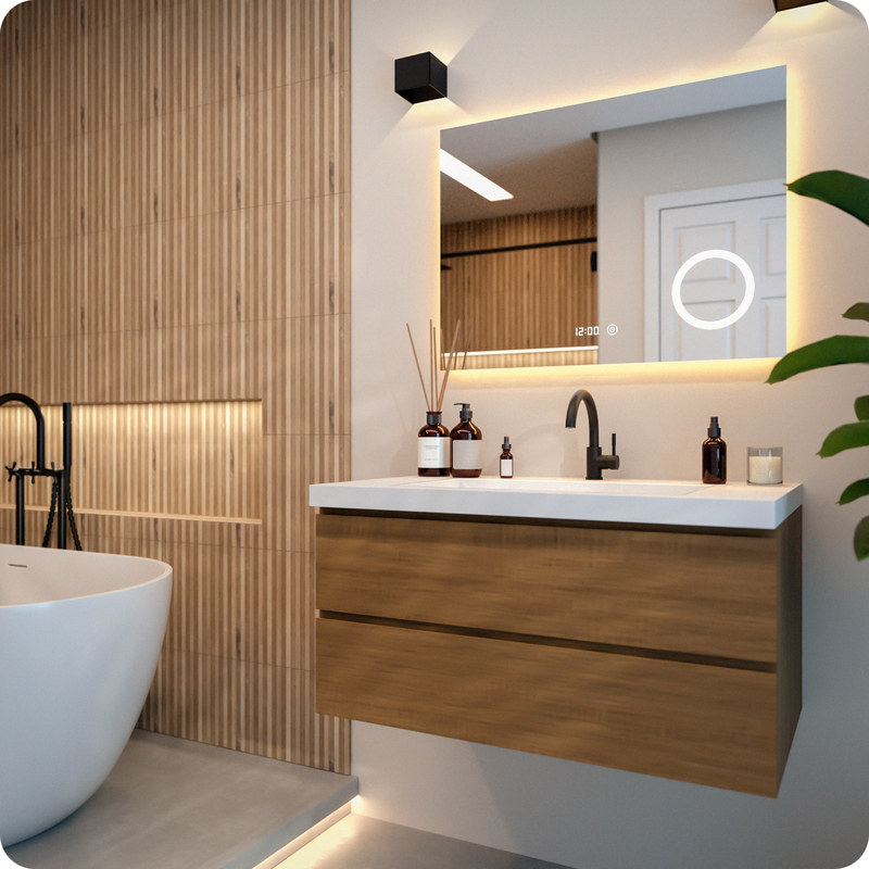 Miroir de salle de bain Mirlux avec éclairage LED et chauffage - Miroir mural rectangulaire - Miroir de douche anti-condensation - 80 x 60 cm - 2