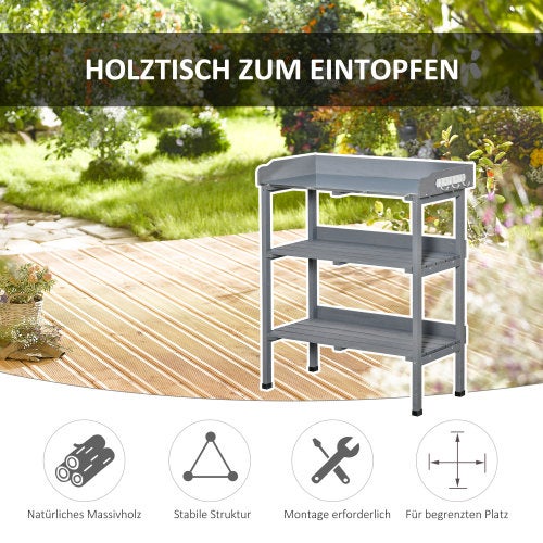 Table de rempotage avec plateau métal & cadre bois 76x37x89cm – Table de jardinage pour balcon et intérieur - 6