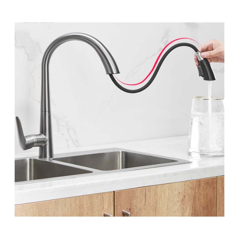 Miedziana bateria kuchenna z funkcją wysuwanego spryskiwacza - 23x46 cm, odpowiednia do zlewozmywaków kuchennych i do mycia warzyw