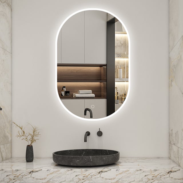 AICA Miroir lumineux ovale 45 x 80cm, 3 couleurs + dimmable + anti-buée + mémoire, miroir salle de bain led