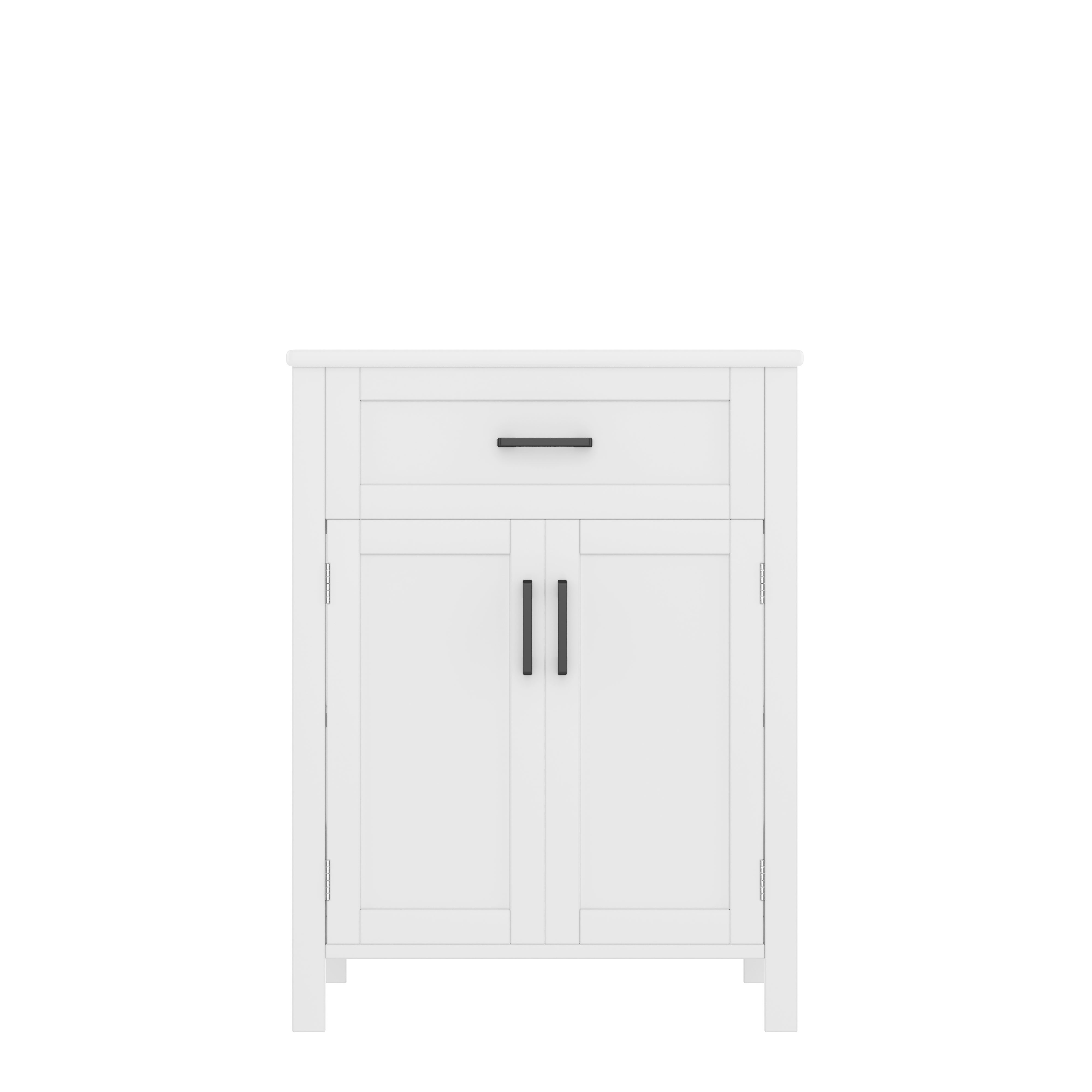 Meuble de salle de bain sur pied - avec une vasque en céramique - 2 portes - 60x46x85cm - Blanc(robinet non inclus) - 4