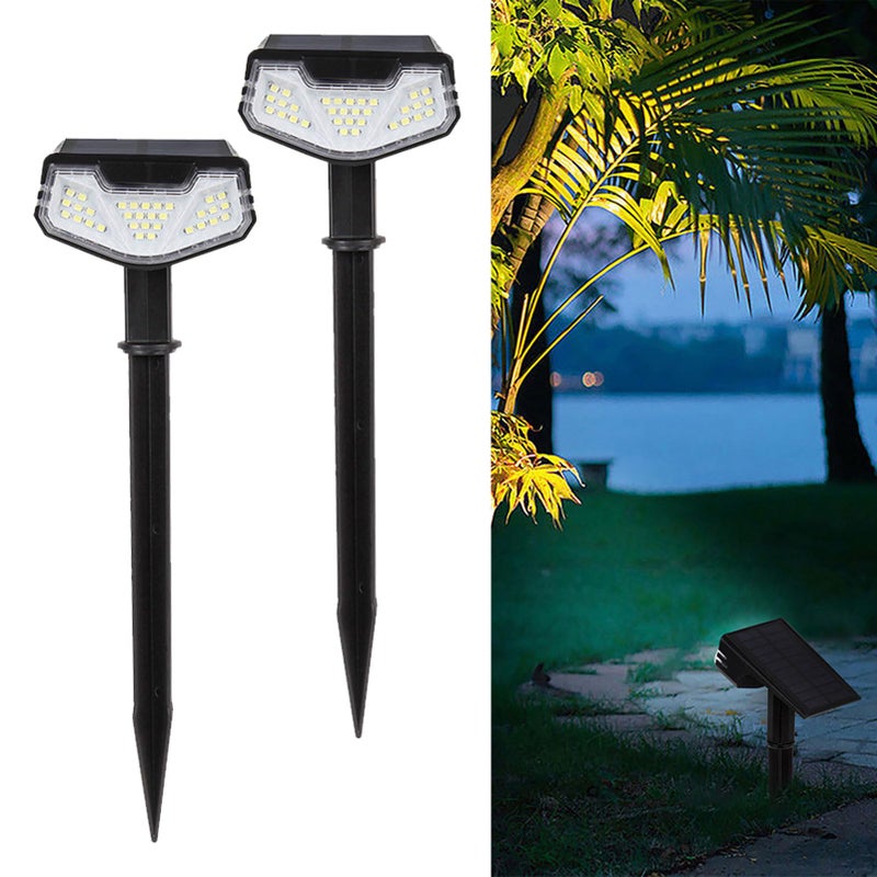 Zestaw 2 wodoodpornych solarnych lamp zewnętrznych, uziemione światła, trzy poziomy jasności, odpowiednie na tarasy (białe światło)