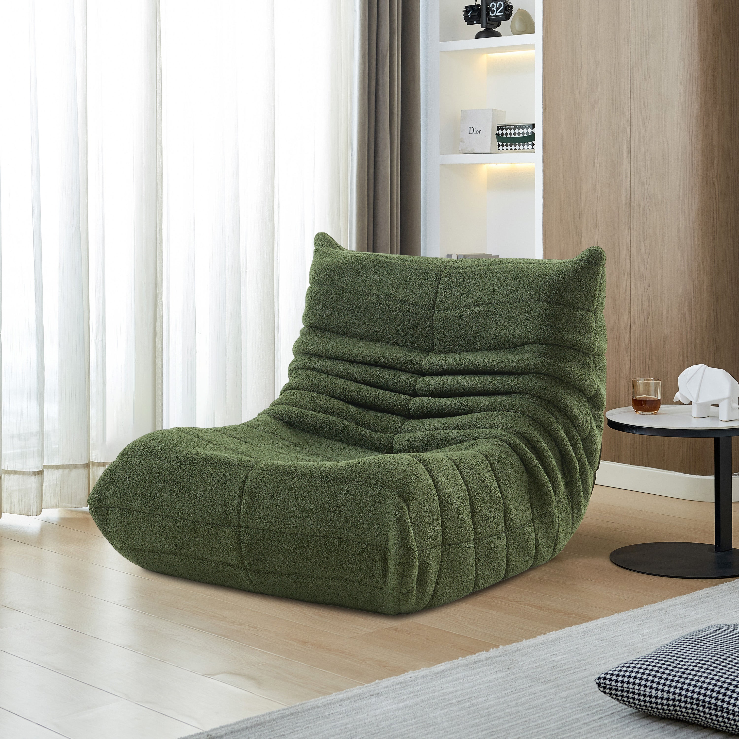Fauteuil paresseux - COZY - 86x105x75 cm - Velours vert - Confort relaxant - canapé 1 place - 3